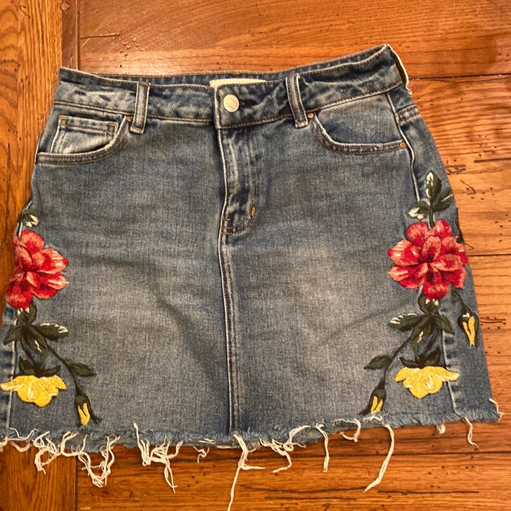 Pac Sun Embroidered jean mini skirt